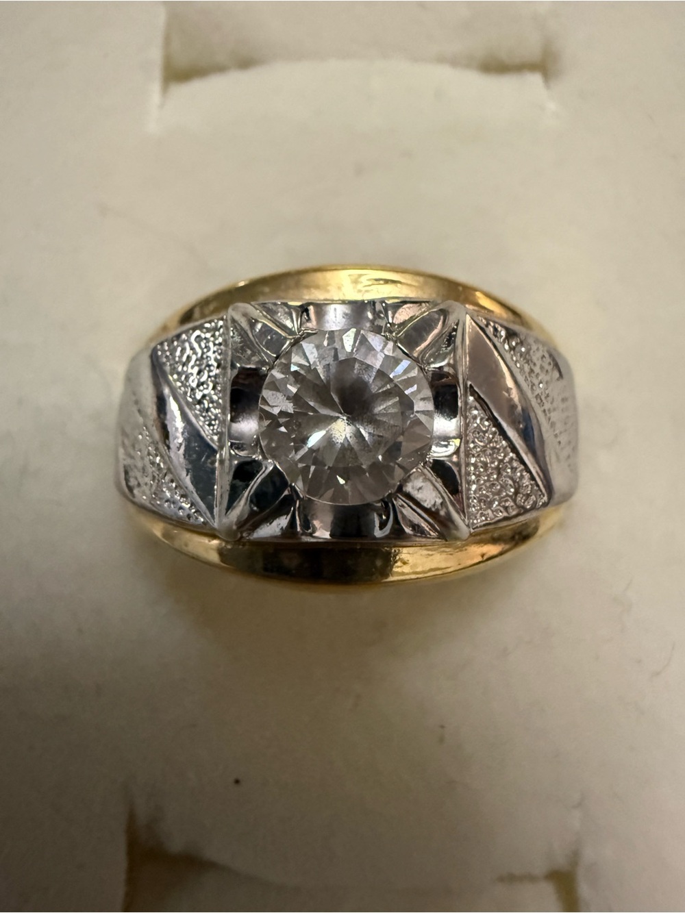 14KTH GE Gold and Silver-Tone men’s Statement Ring Clear Center Stone 10.5